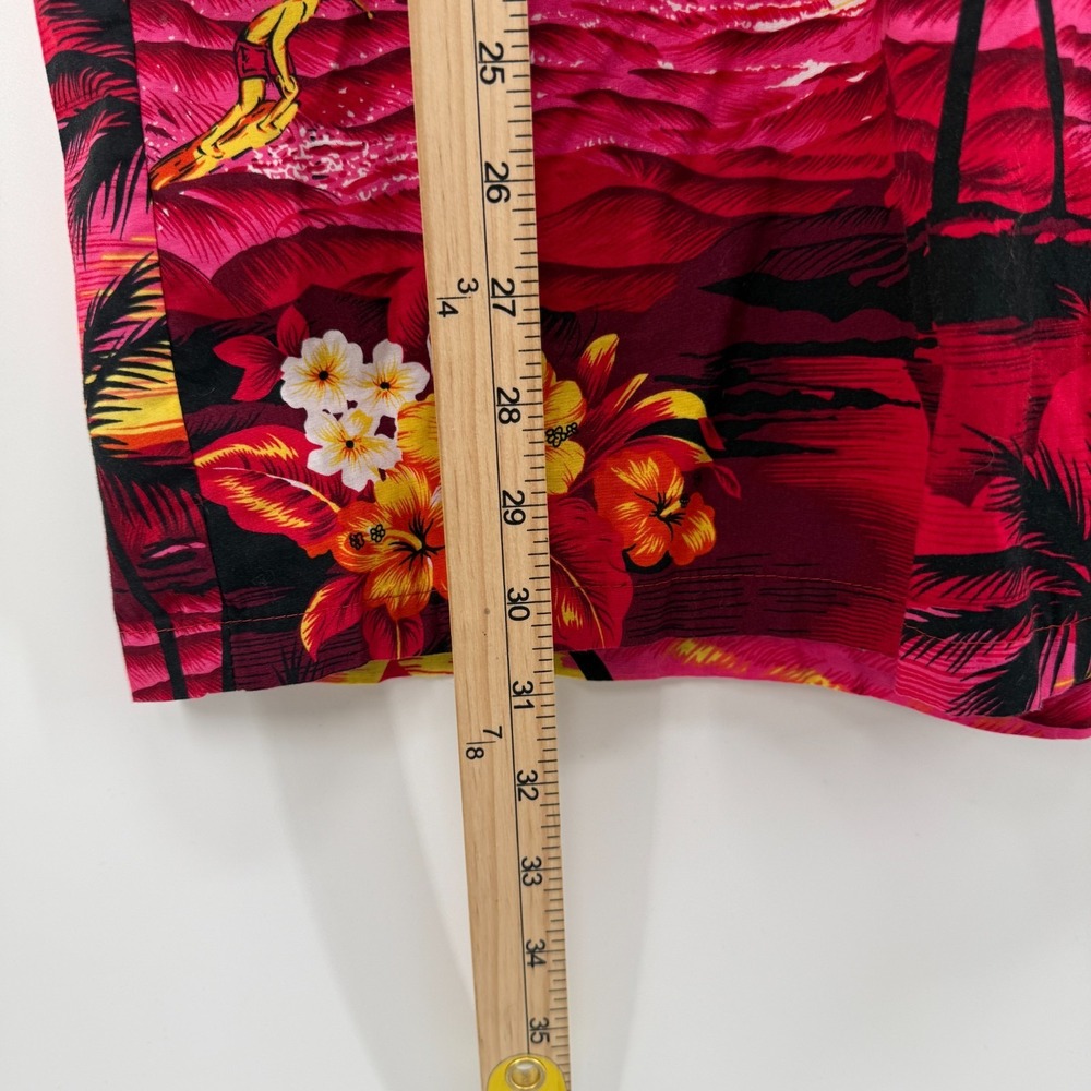 Palmwave Hawaiian Shirt Men XL Tropical Sunset Surf 100% Cotton Red Floral - Picture 6 of 8